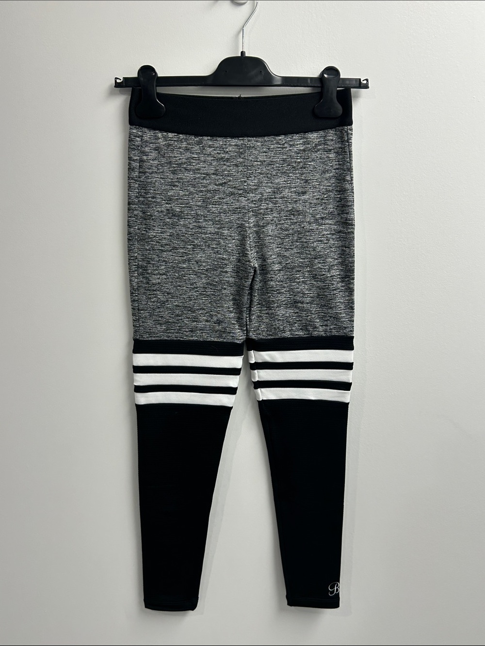 Bombshell Sportswear Black and Gray Striped Performance Leggings